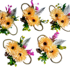 Artificial Orange Flower Arrangement (Set of 5) – Circular Design for Home & Office Decor