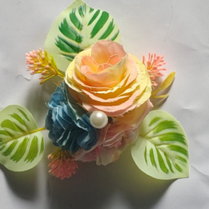 Artificial Rose Flower Bunch with Decorative Leaves & Pearl-Pack of 5 – MulticolorArtificial Rose Flower Bunch with Decorative Leaves & Pearl – Multicolo