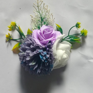 Artificial Purple & White Flower Bunch with Decorative Accents