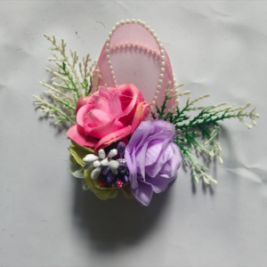 Handmade Decorative Floral Slipper with Artificial Roses & Pearl Detailing – Pink & Lavender